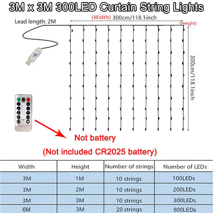 USB Plug Curtain LED String Lights